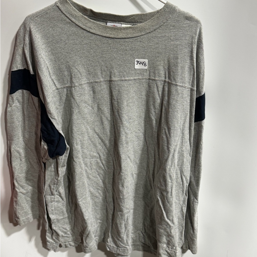 #3448-Franklin Sports Gray Long Sleeve Tee with Navy & Red Logo